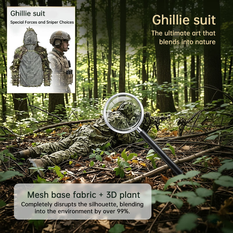 3D Leafy Ghillie Suit Jacket with Hood | Tactical Camo Cloak for Hunting & Airsoft
