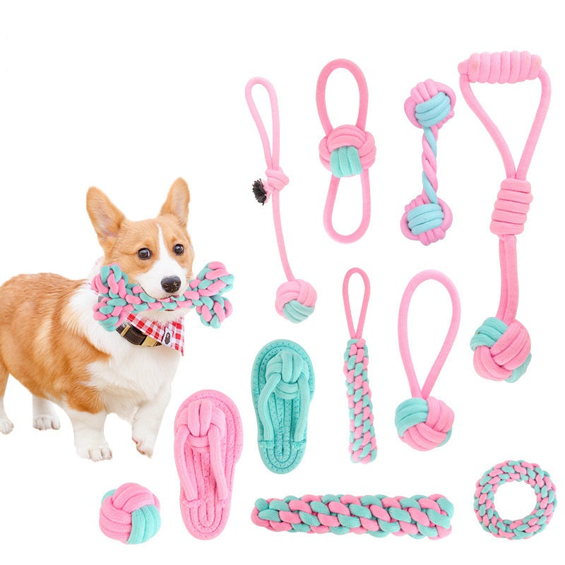 Braided Cotton Rope Dog Toy Set – Knot Balls, Tug Ropes & Dumbbell Knots | Chew, Molar & Tug-of-War | Dogs | 4, 6 & 12 Piece