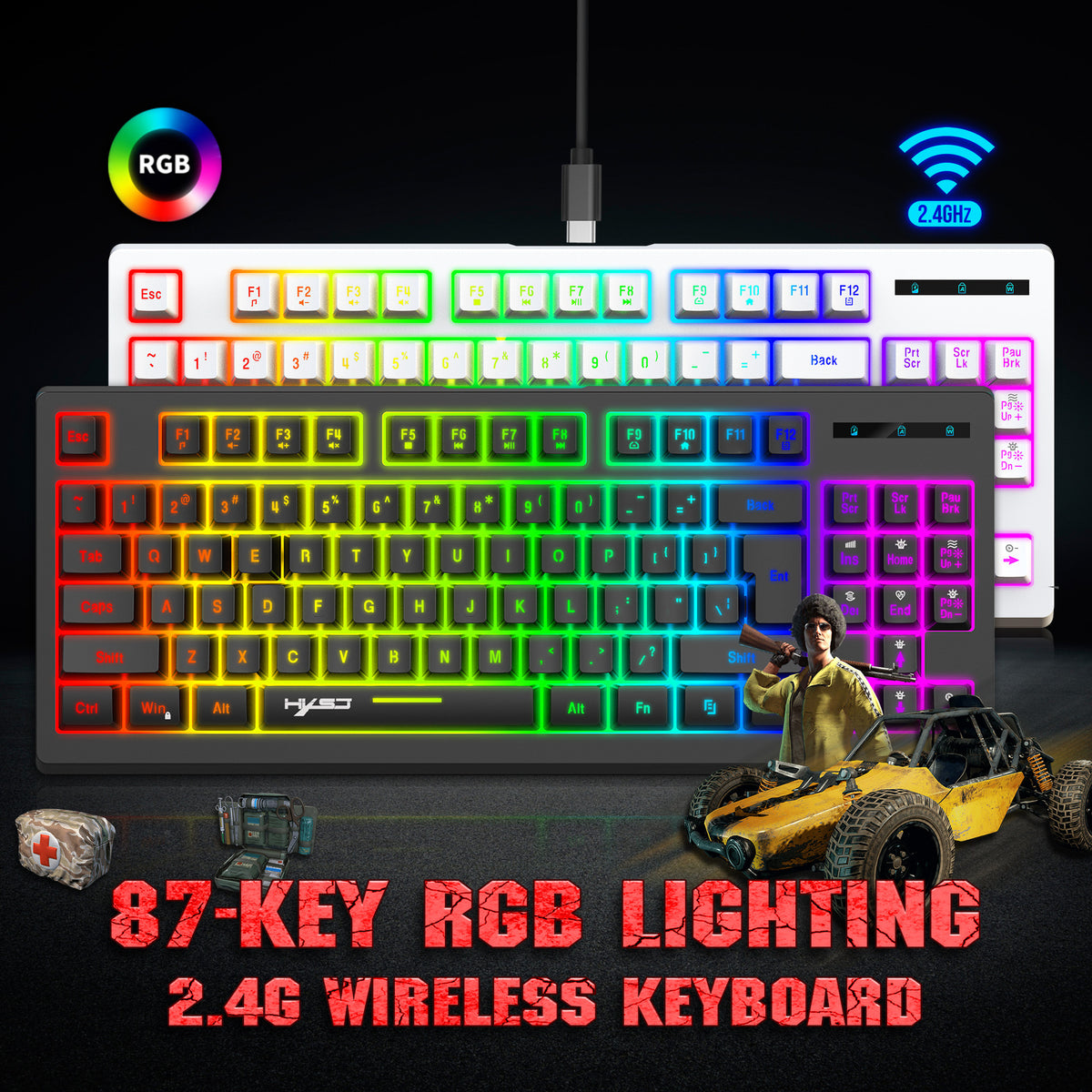L100 87-Key 2.4G Wireless RGB Membrane Keyboard