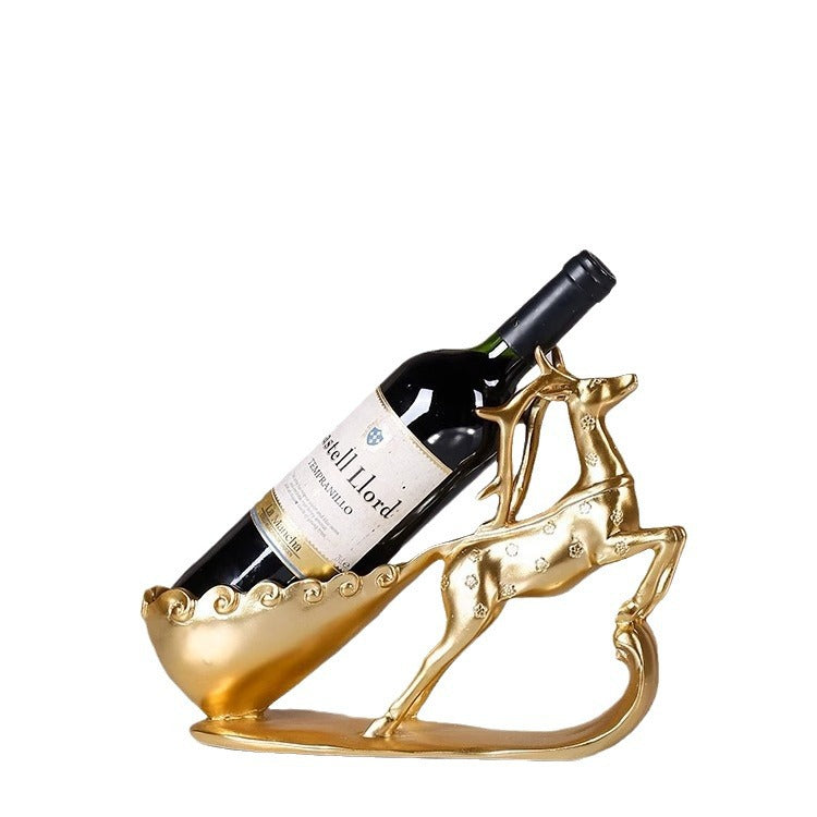 Golden Deer Sculptural Wine Bottle Holder – Luxury Resin Deer Wine Rack | Home Bar & Living Room Décor