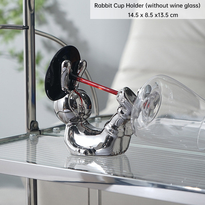 Luxury Rabbit Sculpture Wine Rack & Wine Glass Holder – Ceramic Home Décor Figurine | Silver & Gold