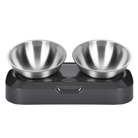 Tilted Raised Stainless Steel Pet Bowl – 15° Angled Base, Ergonomic Posture, Removable Bowl | Cats & Dogs | Single & Double