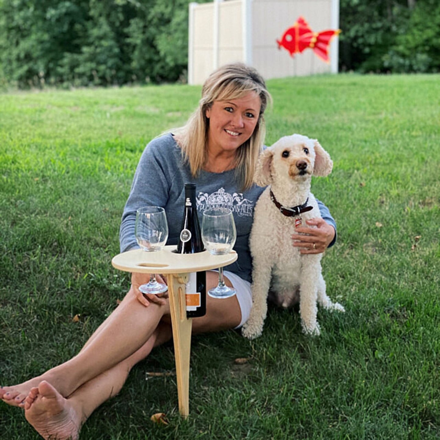 Foldable Outdoor Wine Picnic Table – Portable Wooden Stake Table for Wine Bottle & Glasses | Beach, Camping & Garden