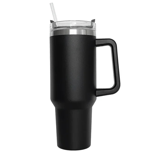 40oz Insulated Stainless Steel Tumbler with Handle, Lid & Straw – Travel Coffee Cup