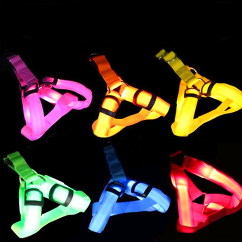 LED Light-Up Dog Harness – Nylon Step-In Safety Harness with Flashing Light | 3 Light Modes | 7 Colors | XS–XL