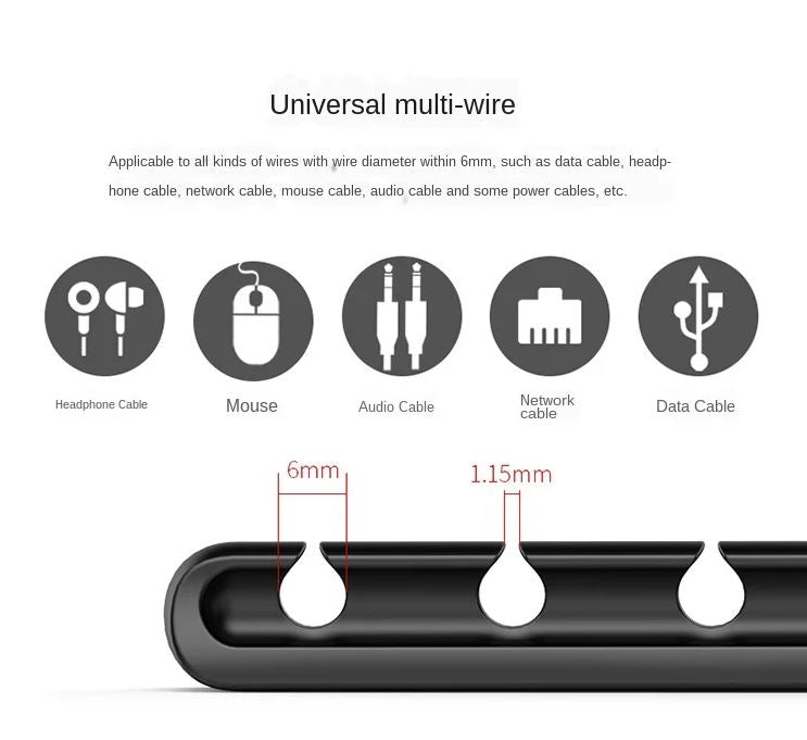 Silicone Cable Organizer with Fixed Buckle, S–L Sizes