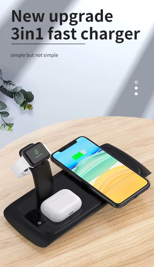 3-in-1 15W Wireless Charging Station for Phone, Watch and AirPods