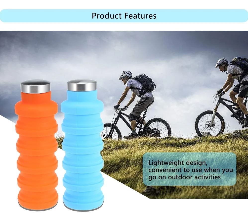 Portable Silicone Folding Water Bottle – Collapsible Travel Bottle, 225ml to 500ml