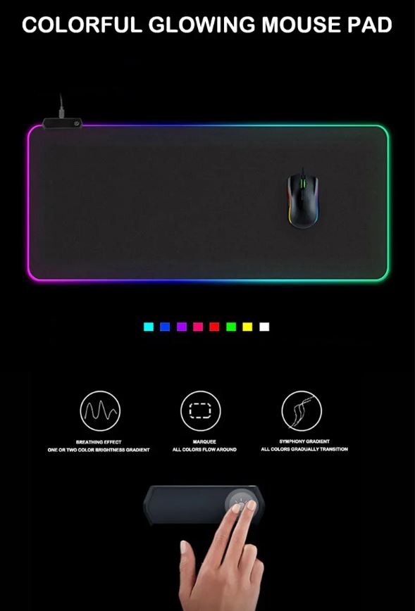 RGB LED Gaming Mouse Pad with Non-Slip Rubber Base, 4 mm