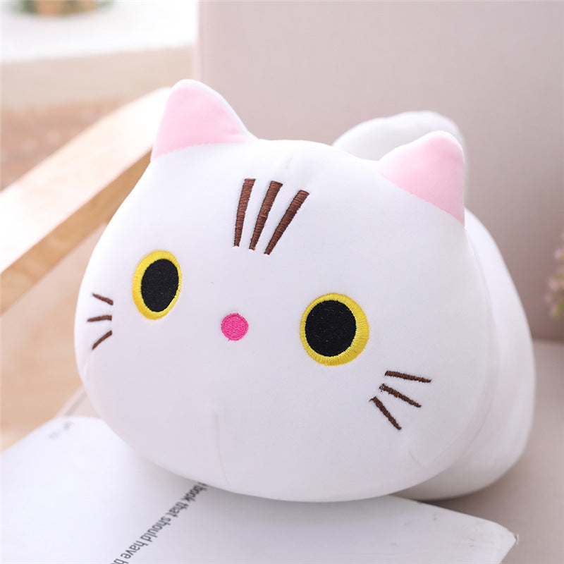 Cute Cat Cylindrical Plush Pillow – Soft Long Bolster for Napping, Bed & Office