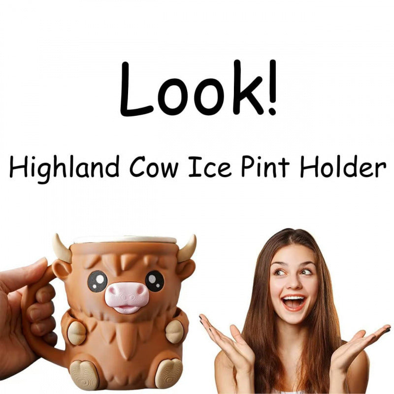 Highland Cow & Penguin Ice Cream Pint Holder Mug | Cute Ceramic Animal Cup