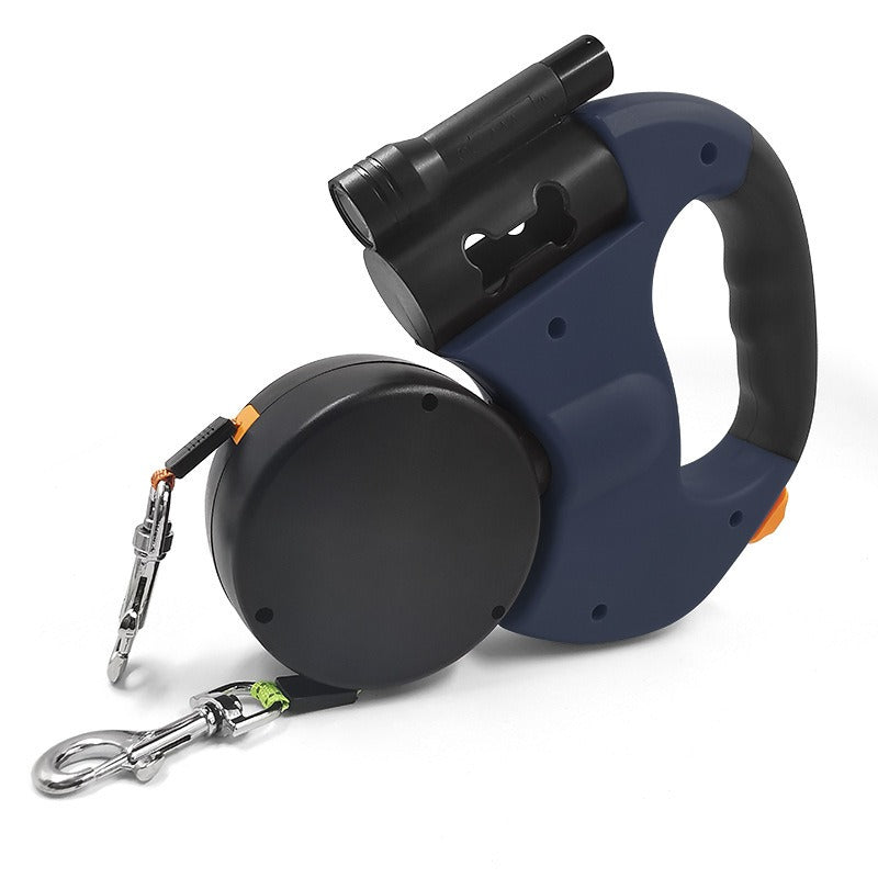 Retractable Dog Leash with LED Flashlight & Poop Bag Dispenser – Single or Dual Cord, 3M Nylon | Walk 1 or 2 Dogs | 10 Colors