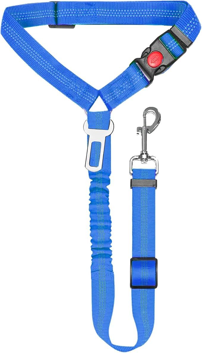 2-in-1 Adjustable Dog Car Seat Belt & Leash – Bungee Elastic, Reflective Nylon, Universal Buckle & Swivel Snap Hook | Dogs | 9 Colors