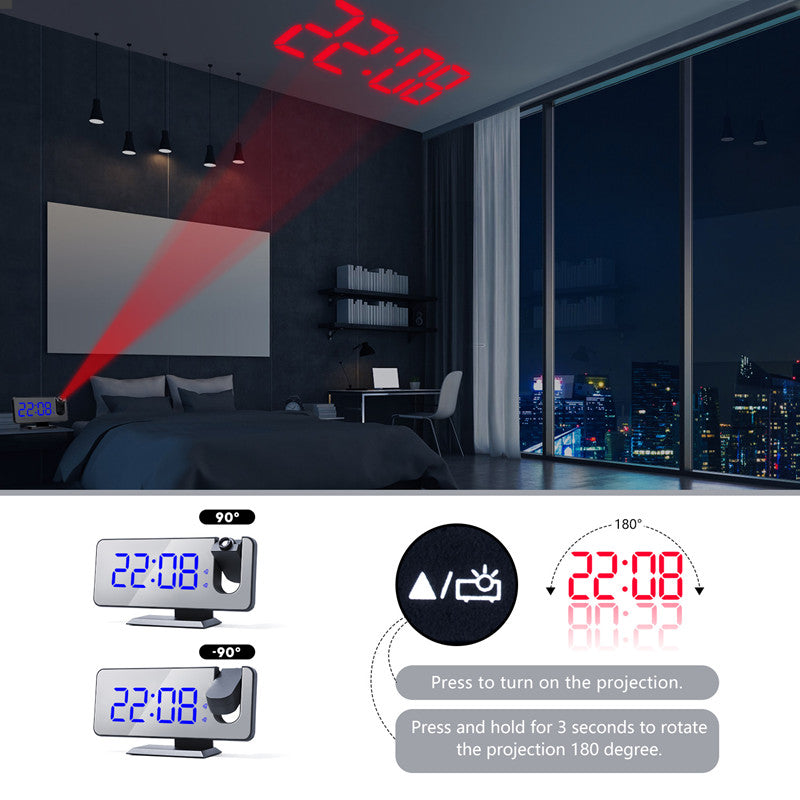 LED Mirror Projection Alarm Clock with RGB Display & Dual Alarms