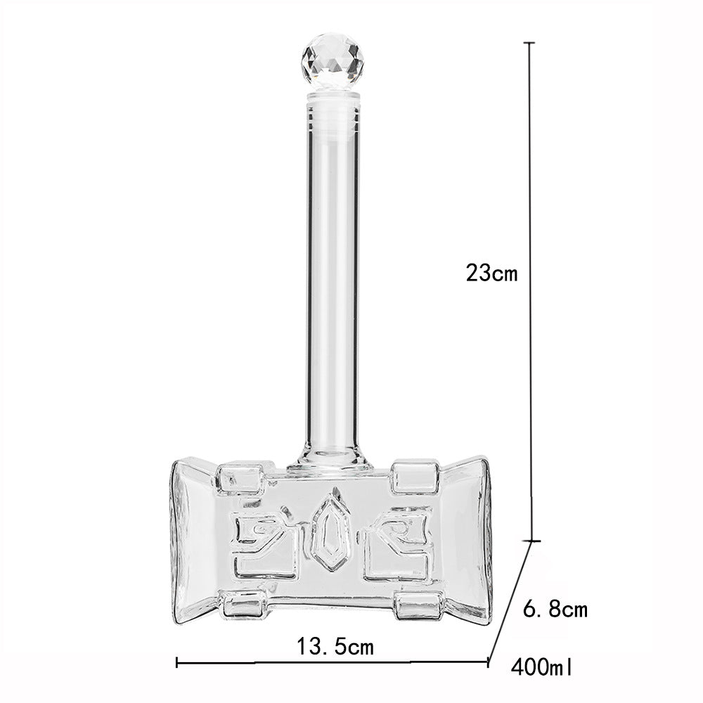 Thor's Hammer Whiskey Decanter – 400ml Mjolnir-Shaped Glass Decanter with Crystal Ball Stopper | Norse Rune Engraving | Unique Bar Gift