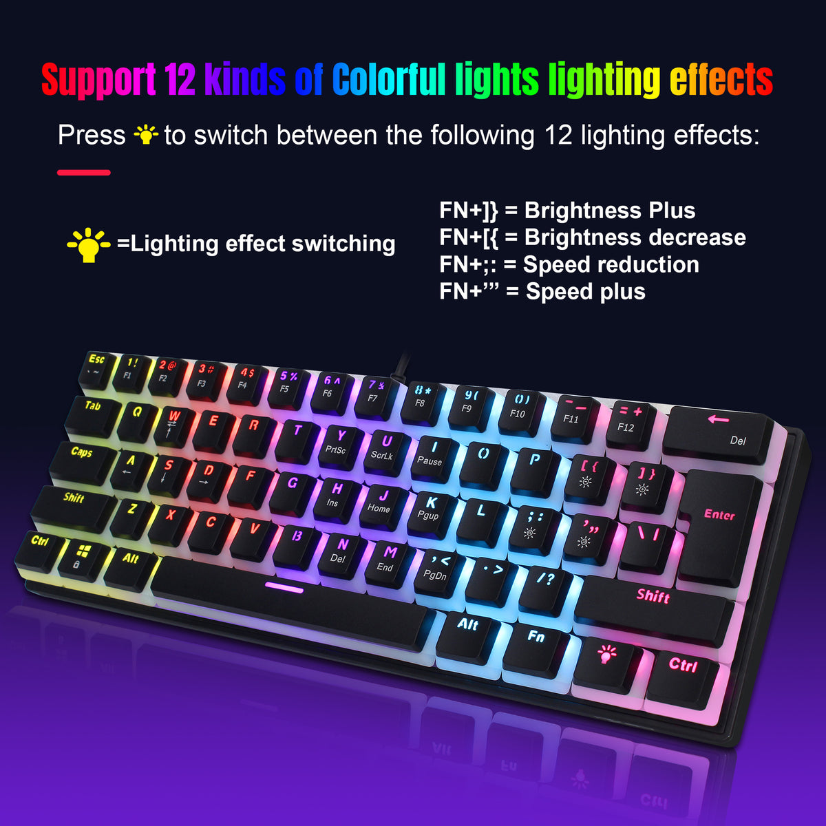 HXSJ L700 61-Key Wired Mechanical Keyboard with Pudding Keycaps