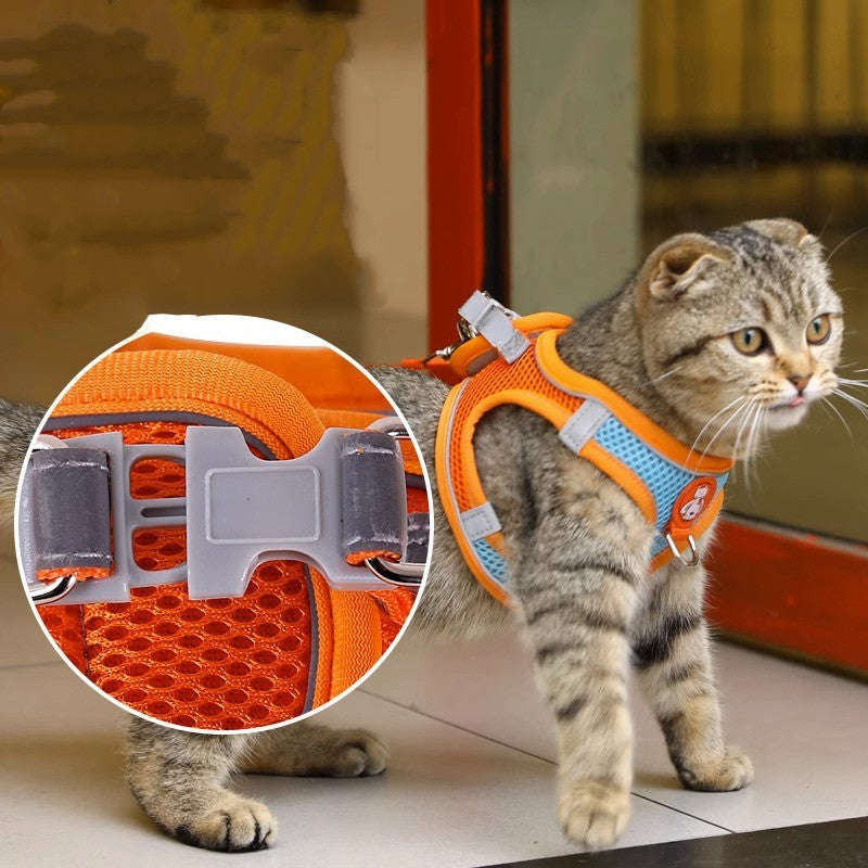 Soft Mesh Pet Harness & Leash Set – Reflective, Breathable, Anti-Escape | Small Dogs & Cats | S–L | 5 Colors