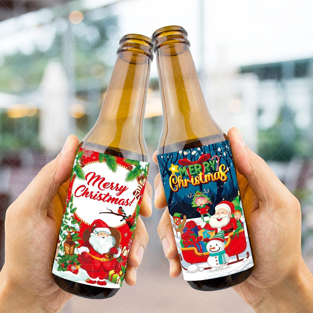 Christmas Wine Bottle Label Stickers – 8-Pack Festive Holiday Bottle Decorations | Santa, Snowman & More