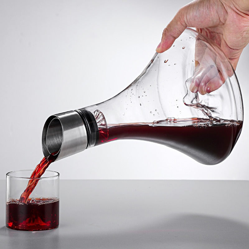 1000ml Wine Decanter with Built-In Aerator & Stainless Steel Pourer – Waterfall Cascade Aerating Carafe | High Borosilicate Glass