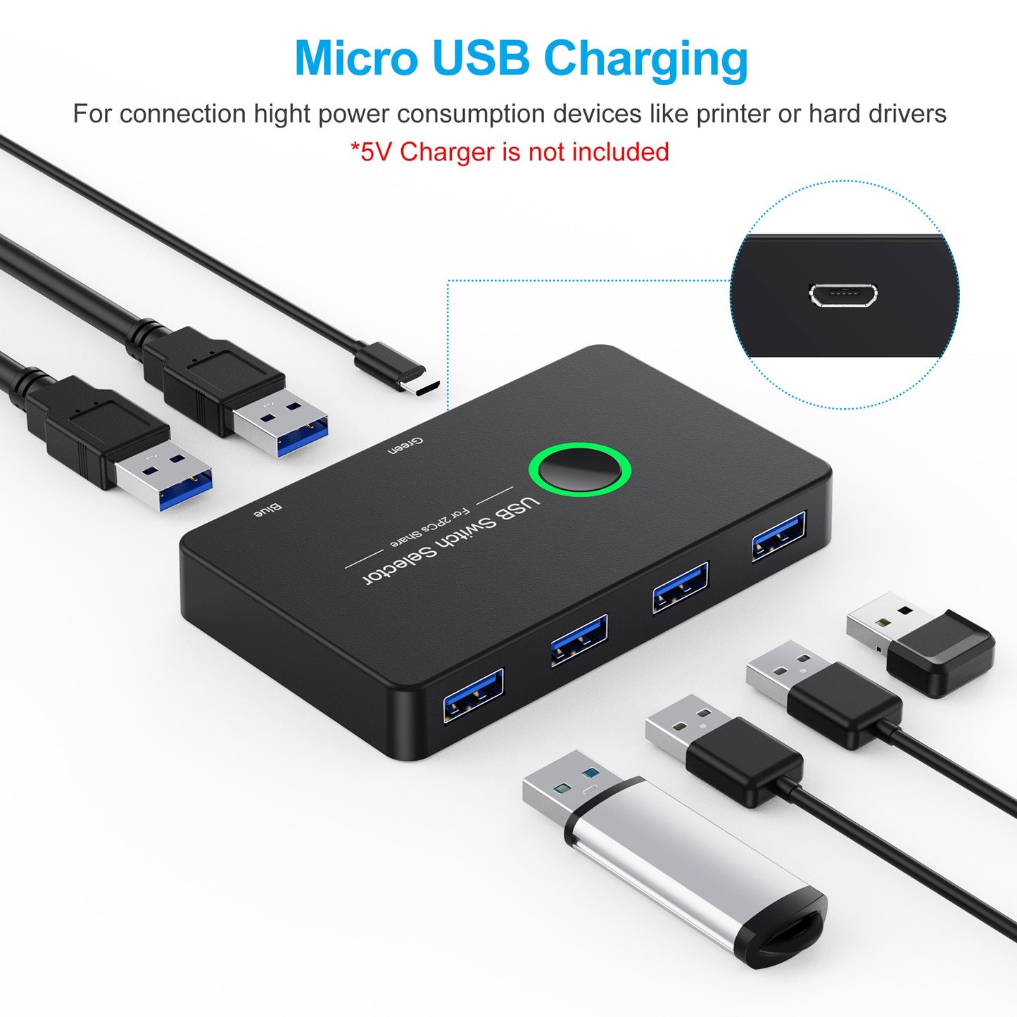 USB 3.0 KVM Switch for 2 Computers and 4 USB Devices