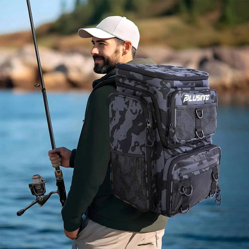 42L Fishing Backpack with Rod Holder & 36 Pockets