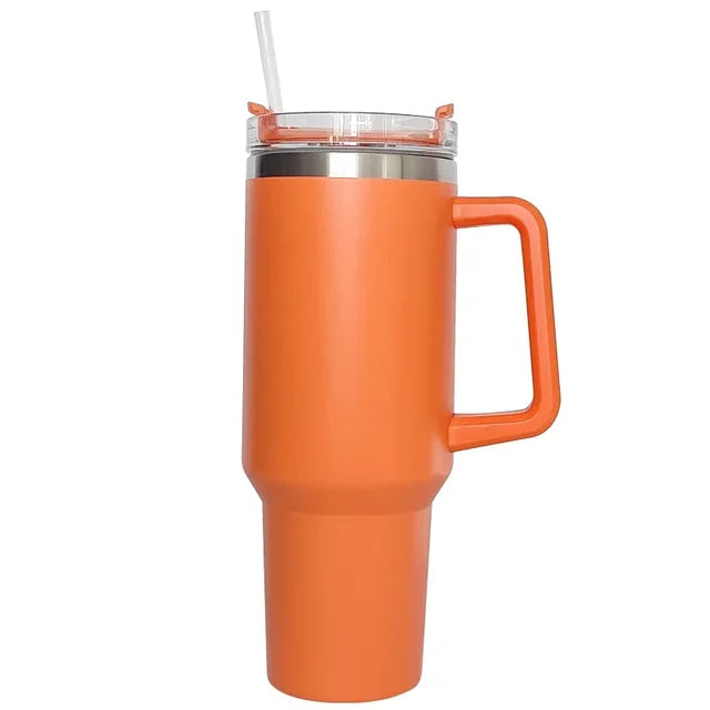 40oz Insulated Stainless Steel Tumbler with Handle, Lid & Straw – Travel Coffee Cup