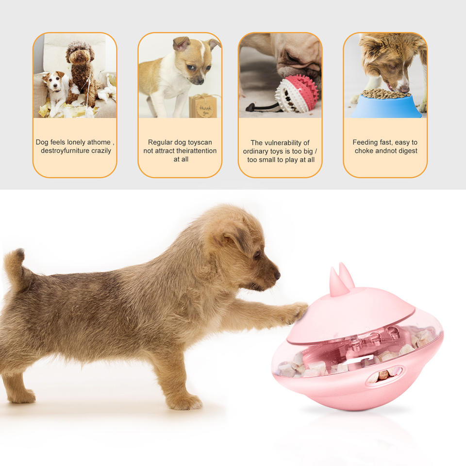 UFO Treat-Dispensing Dog Toy – Self-Righting Wobble Base, Leak Food Ball, Bunny-Ear Design | Mental Enrichment | Dogs | Pink, Blue & Green