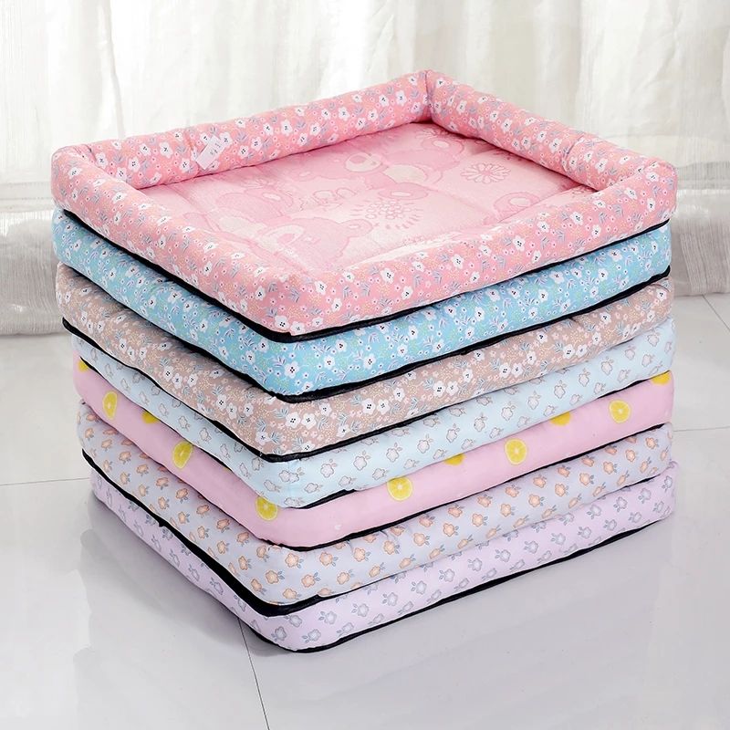 Summer Cooling Pet Bed Mat – Breathable Mesh Center, Padded Bolster Edges | Dogs & Cats | S–XXL | 7 Colors