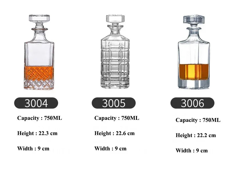 750ml Lead-Free Crystal Glass Whiskey Decanter – 6 Cut-Glass Designs | Airtight Stopper | Home Bar & Gift