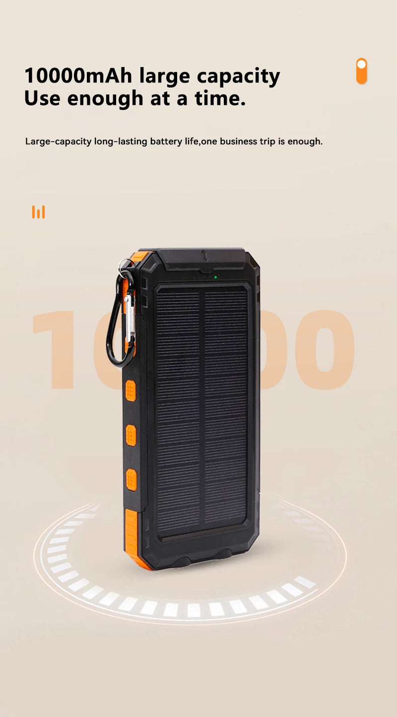 10,000mAh Solar Power Bank with Flashlights & Compass