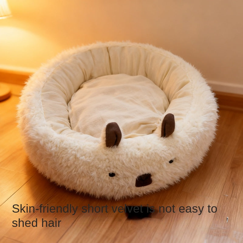 Alpaca Plush Pet Sofa Bed – Round Bolster Nest with Cute Alpaca Face | Flannel, Washable | Dogs & Cats | 3 Sizes