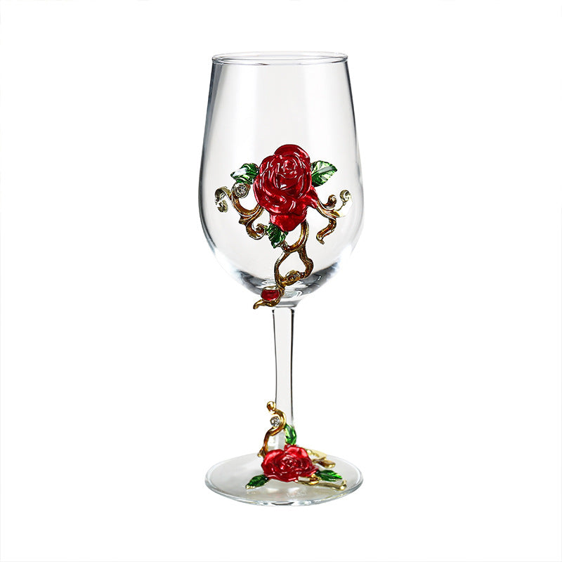 Enamel Rose Crystal Wine Glass | Hand-Painted Goblet & Decanter Gift Set