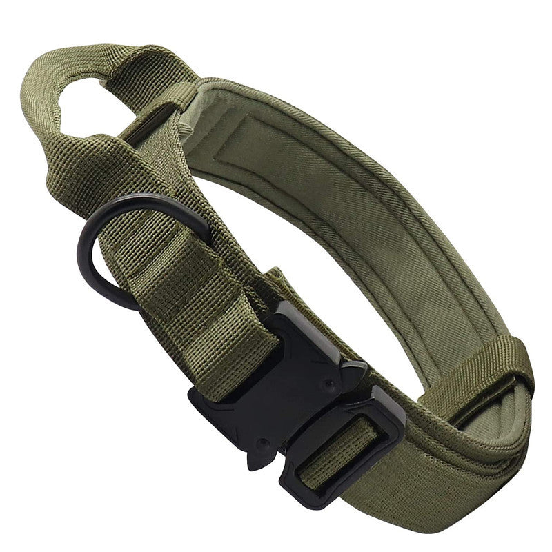 Tactical Dog Collar – Wide 3.8cm Padded Nylon Collar with Handle & Quick-Release Buckle | M, L, XL | Collar Only or 2-Piece Set with Leash