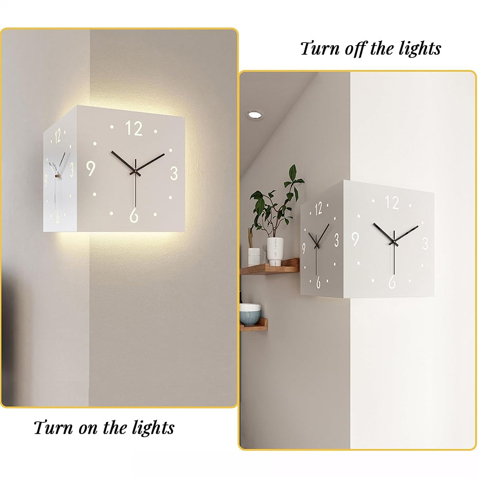 Nordic Dual-Face Corner Clock with LED Night Glow & Silent Movement
