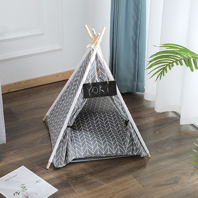 Linen Teepee Pet Tent with Removable Cushion – Wooden Frame, Washable | Cats & Small Dogs | 9 Designs