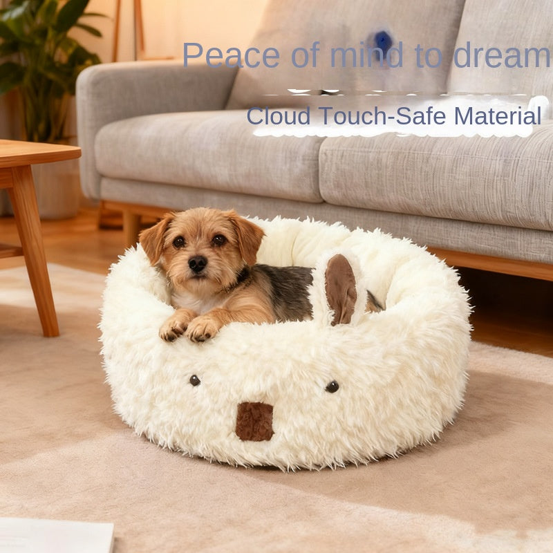Alpaca Plush Pet Sofa Bed – Round Bolster Nest with Cute Alpaca Face | Flannel, Washable | Dogs & Cats | 3 Sizes