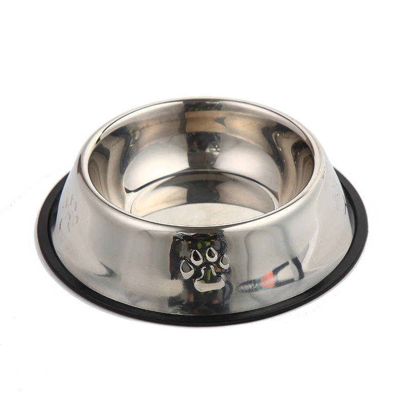 Stainless Steel Pet Bowl with Non-Slip Rubber Base – Mirror Finish, Paw-Print Design, 6 Sizes | Dogs & Cats
