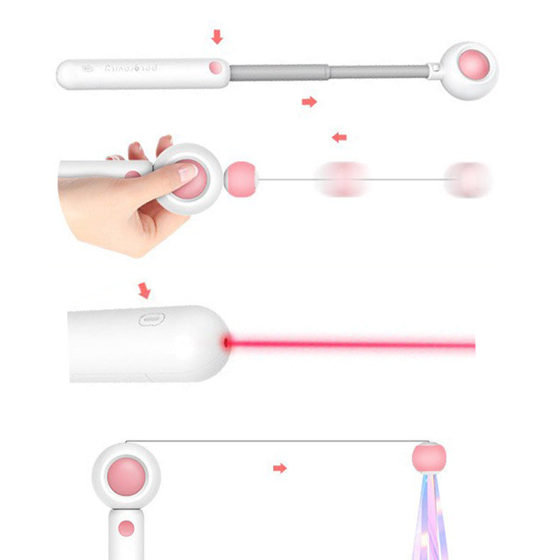 2-in-1 Telescoping Cat Wand Toy – Laser Ball Head, 100cm Feather & Ribbon Teaser, Catnip-Compatible | Cats & Kittens | Pink & Blue