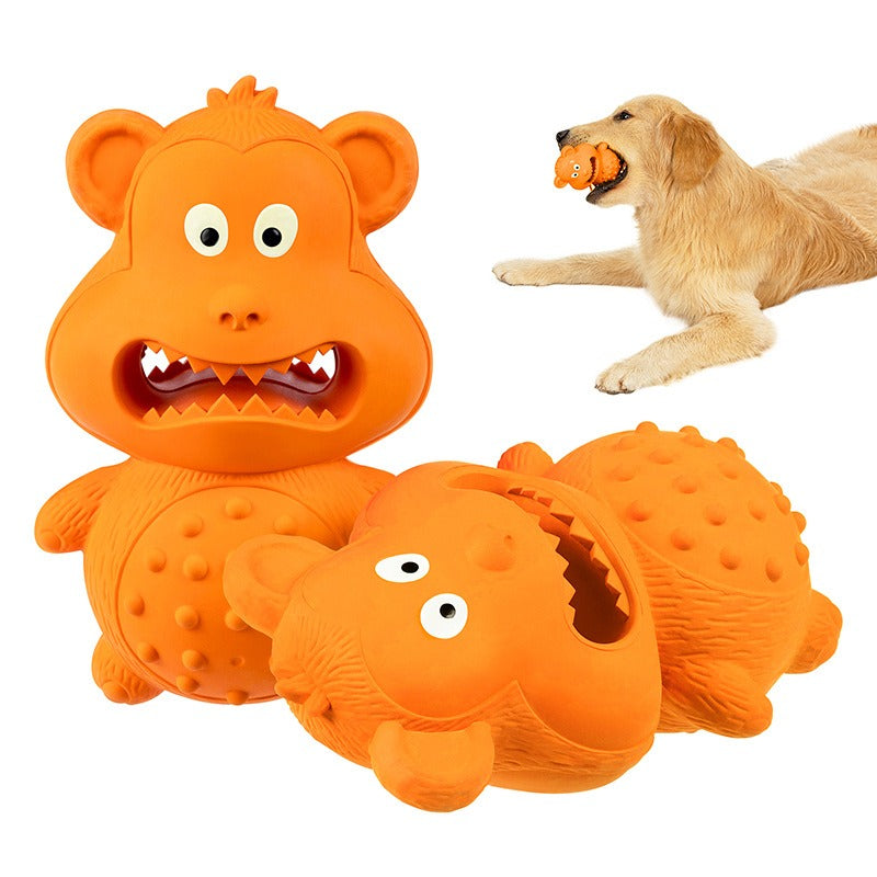 Orange Monkey Rubber Chew & Treat-Dispensing Dog Toy – Nubby Dental Texture, Hollow Treat Fill, Bite-Resistant | Dogs