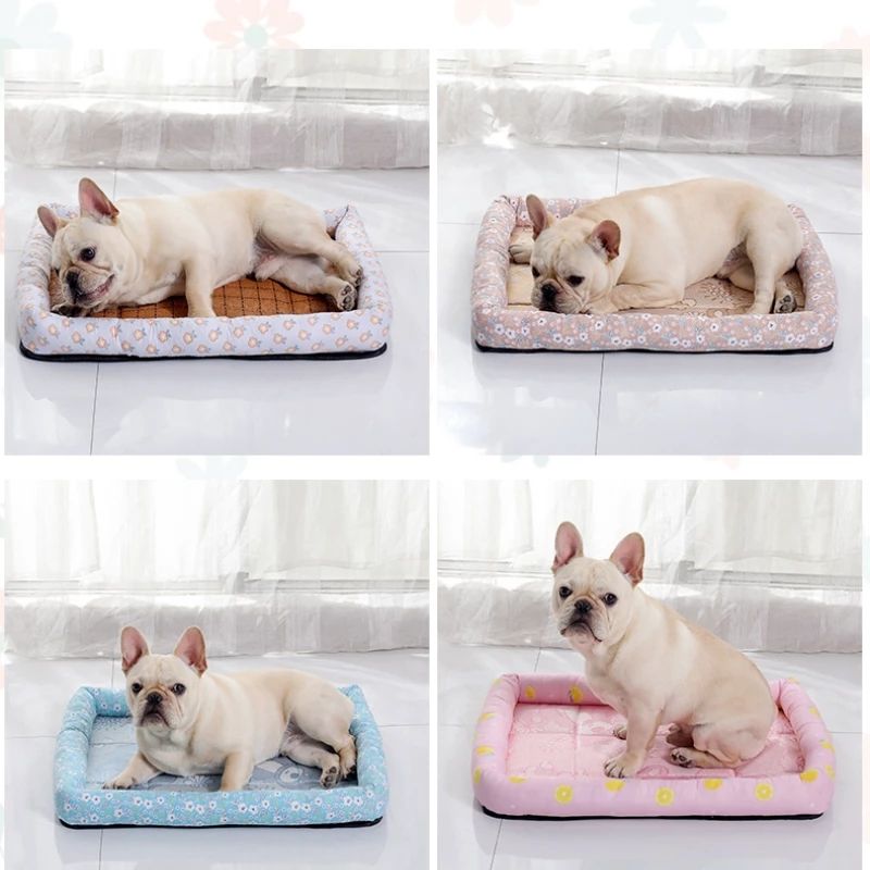 Summer Cooling Pet Bed Mat – Breathable Mesh Center, Padded Bolster Edges | Dogs & Cats | S–XXL | 7 Colors