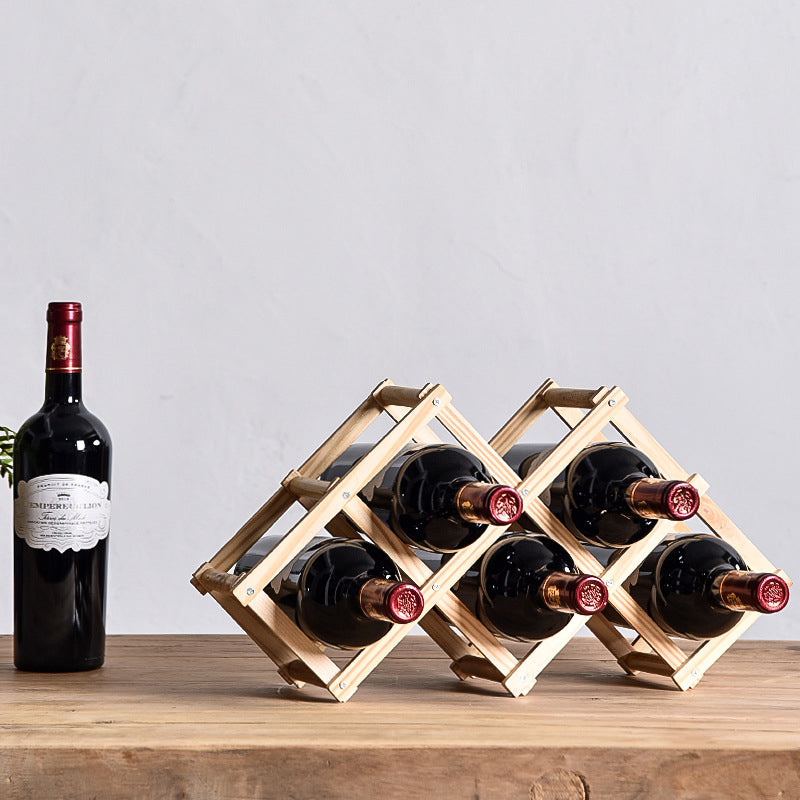 Foldable Solid Wood Wine Rack – Diamond Lattice Countertop Bottle Holder | Natural & Carbonized | 3, 5, 6 & 10 Bottle