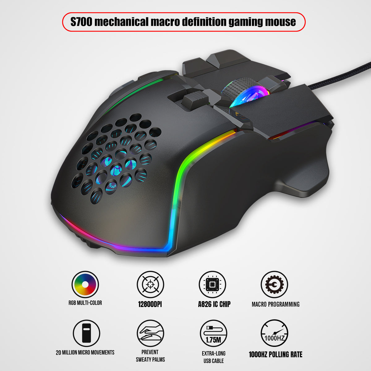S700 10-Key Programmable RGB Gaming Mouse