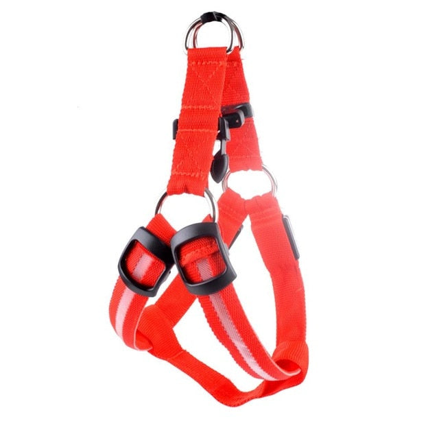 LED Light-Up Dog Harness – Nylon Step-In Safety Harness with Flashing Light | 3 Light Modes | 7 Colors | XS–XL