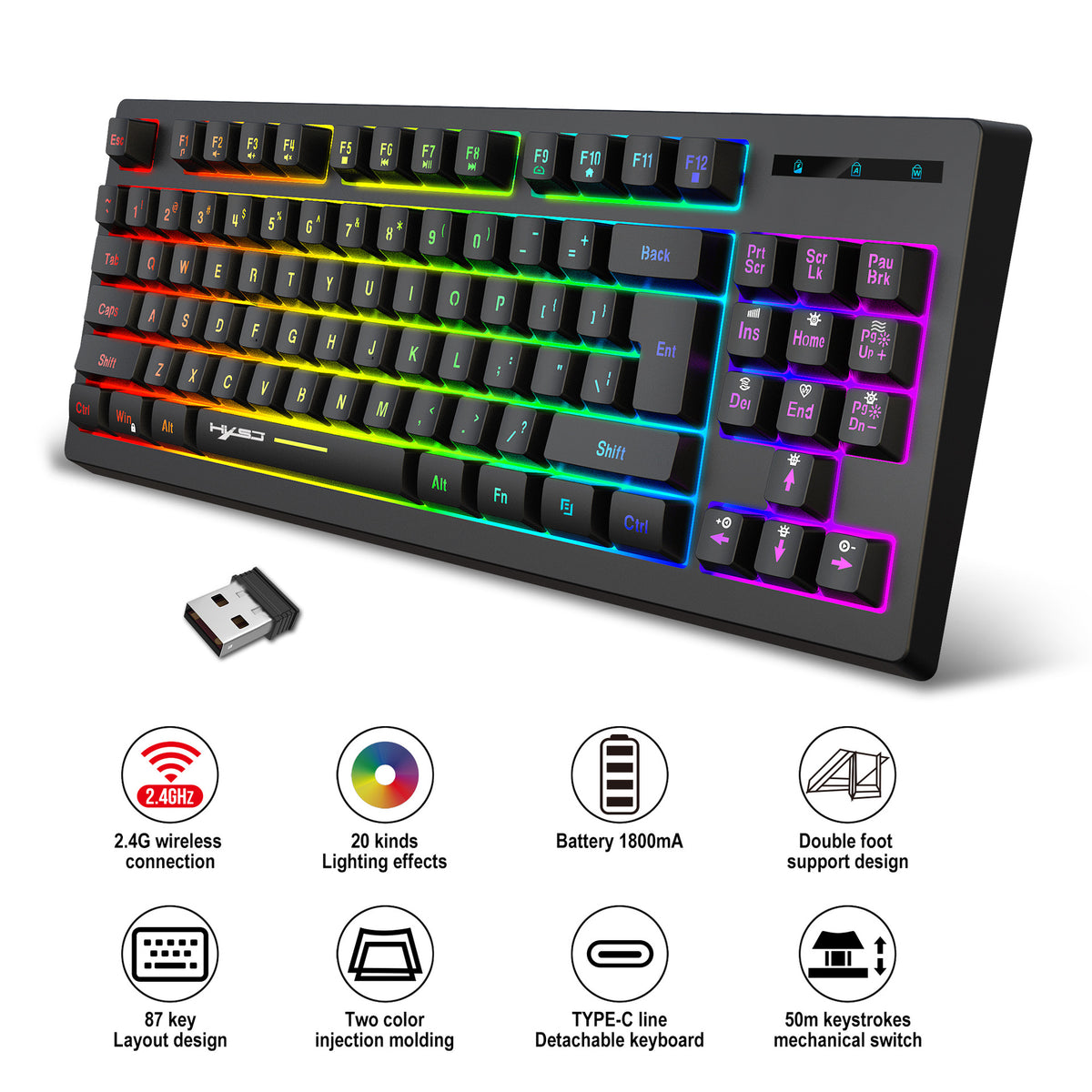 L100 87-Key 2.4G Wireless RGB Membrane Keyboard