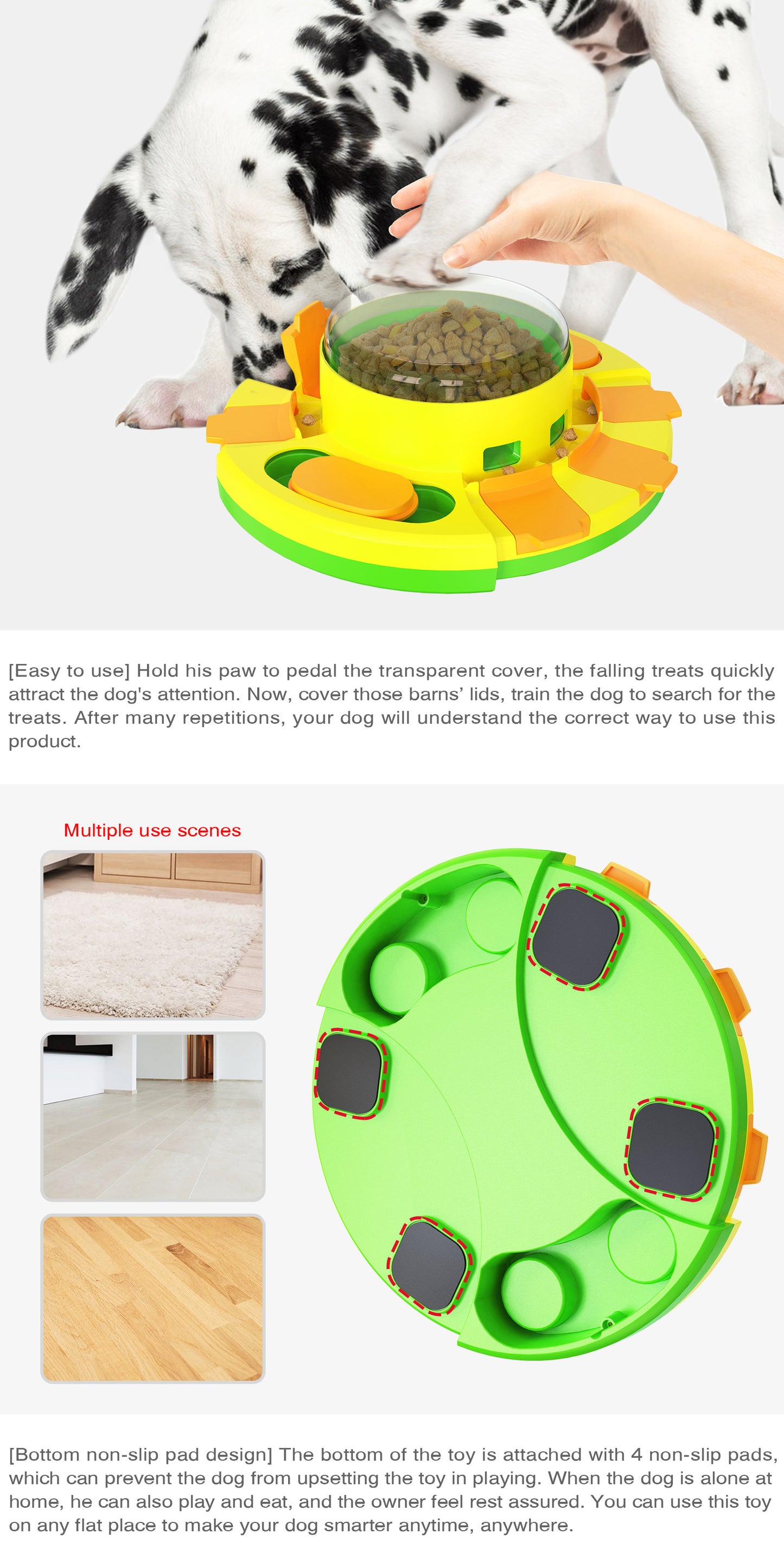 Dog Puzzle Slow Feeder Toy – Spinning Roulette & Sliding Tile Treat Dispenser | Mental Enrichment | Dogs & Cats | Lake Blue & Green