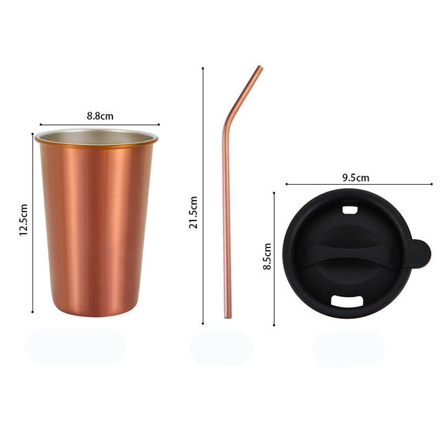 500ml Stainless Steel Tumbler with Metal Straw & Lid – Reusable Coffee, Camping & Travel Mug