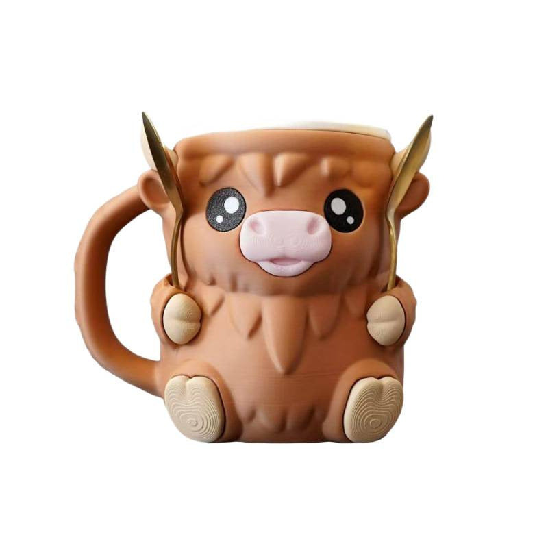 Highland Cow & Penguin Ice Cream Pint Holder Mug | Cute Ceramic Animal Cup