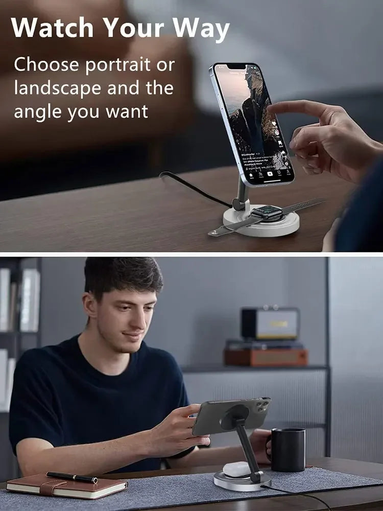 3-in-1 Magnetic Wireless Charging Stand for Phone, Watch and Earbuds