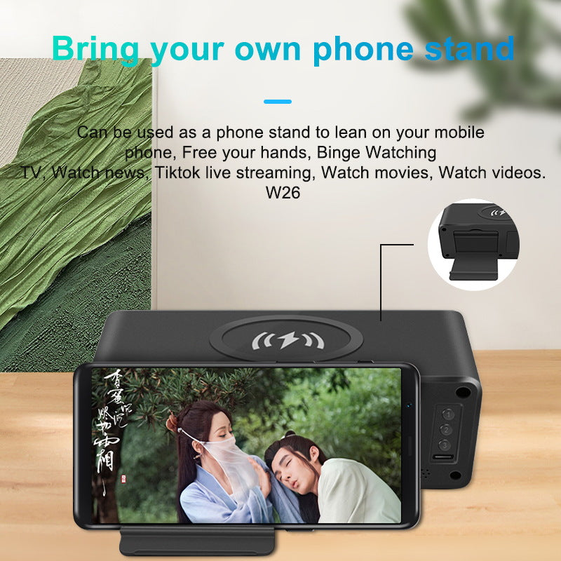 Bluetooth Speaker with Wireless Charging, Clock Display and Thermometer