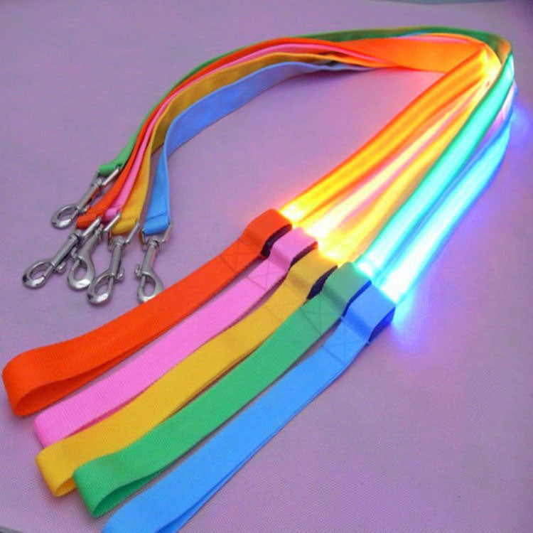 LED Light-Up Dog Leash – USB Rechargeable, Glowing Nylon Flat Leash for Night Walks | 120cm | 8 Colors
